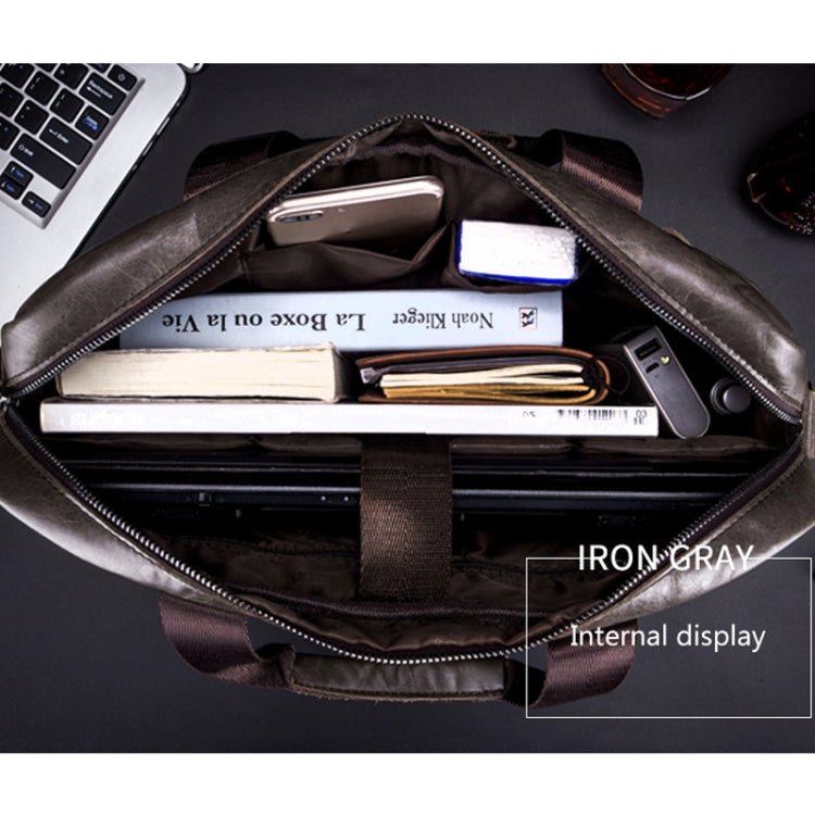 BULL CAPTAIN 046 Men Leather Briefcase First - Layer Cowhide Computer Handbag(Iron Gray) - British D'sire