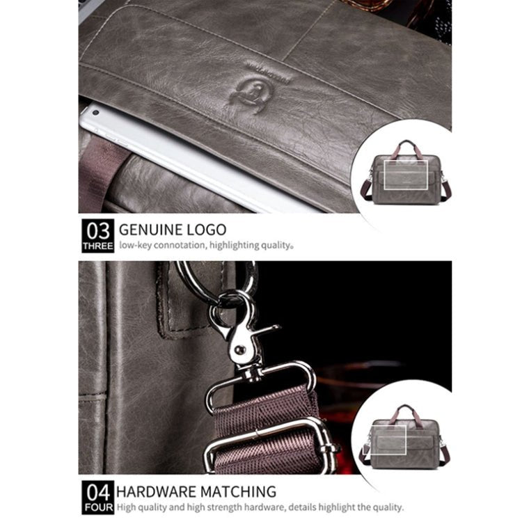 BULL CAPTAIN 046 Men Leather Briefcase First - Layer Cowhide Computer Handbag(Iron Gray) - British D'sire