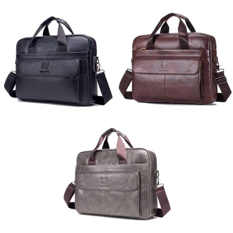 BULL CAPTAIN 046 Men Leather Briefcase First - Layer Cowhide Computer Handbag(Iron Gray) - British D'sire