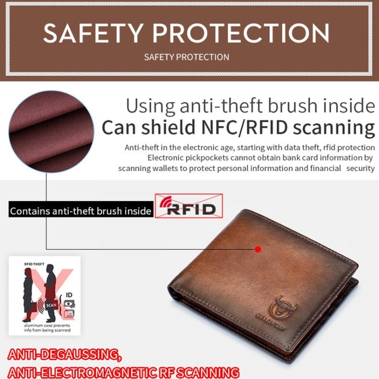 BULL CAPTAIN 05 Men Leather Wallet Anti - Theft Multi - Card Bit Soft Cowhide Wallet, Colour: Red - British D'sire