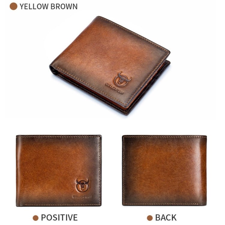 BULL CAPTAIN 05 Men Leather Wallet Anti-Theft Multi-Card Bit Soft Cowhide Wallet, Colour: Yellow Brown Secondary image