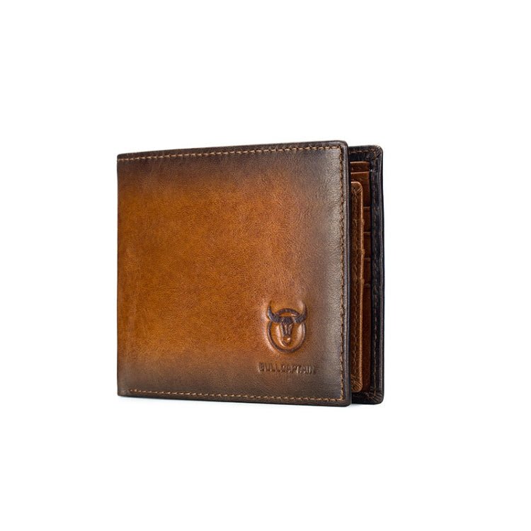 BULL CAPTAIN 05 Men Leather Wallet Anti - Theft Multi - Card Bit Soft Cowhide Wallet, Colour: Yellow Brown - British D'sire Main image