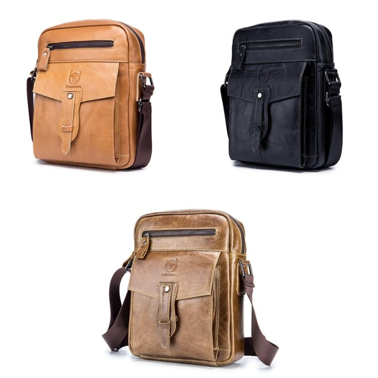 BULL CAPTAIN 053 Men Messenger Bag Cowhide Large Capacity Briefcase, Specification：Large (Black) - British D'sire
