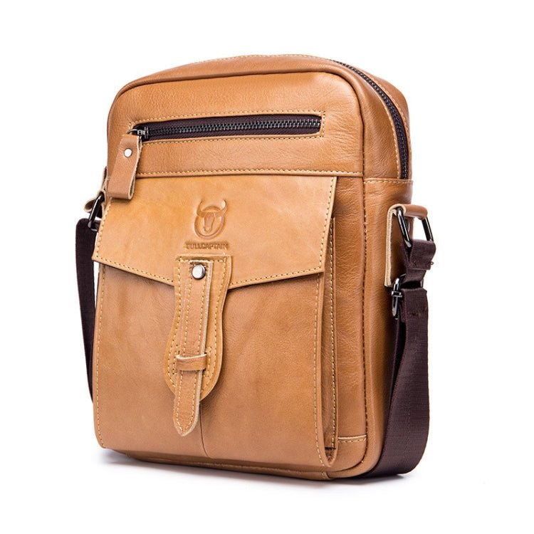BULL CAPTAIN 053 Men Messenger Bag Cowhide Large Capacity Briefcase, Specification：Large (Yellow Brown) - British D'sire