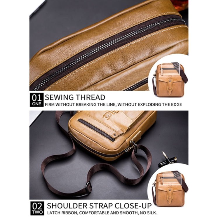 BULL CAPTAIN 053 Men Messenger Bag Cowhide Large Capacity Briefcase, Specification：Small (Yellow Brown) - British D'sire