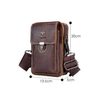 BULL CAPTAIN 075 Men Belt Phone Waist Bag First - Layer Cowhide Multi - Function Diagonal Bag(Black) - British D'sire