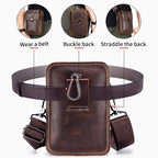 BULL CAPTAIN 075 Men Belt Phone Waist Bag First - Layer Cowhide Multi - Function Diagonal Bag(Black) - British D'sire