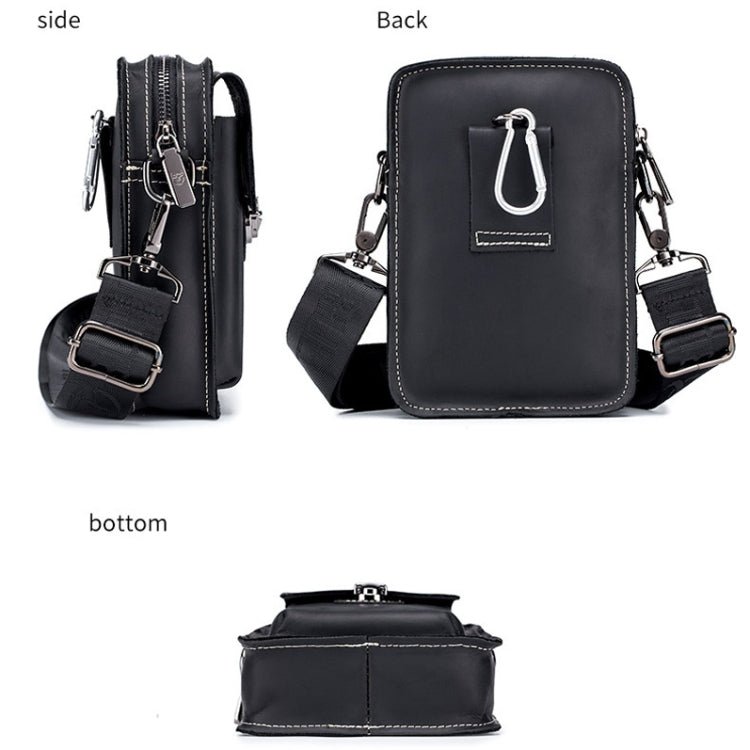 BULL CAPTAIN 075 Men Belt Phone Waist Bag First-Layer Cowhide Multi-Function Diagonal Bag(Black) Secondary image