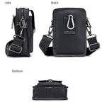 BULL CAPTAIN 075 Men Belt Phone Waist Bag First - Layer Cowhide Multi - Function Diagonal Bag(Black) - British D'sire