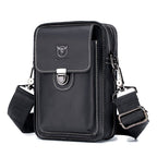 BULL CAPTAIN 075 Men Belt Phone Waist Bag First - Layer Cowhide Multi - Function Diagonal Bag(Black) - British D'sire
