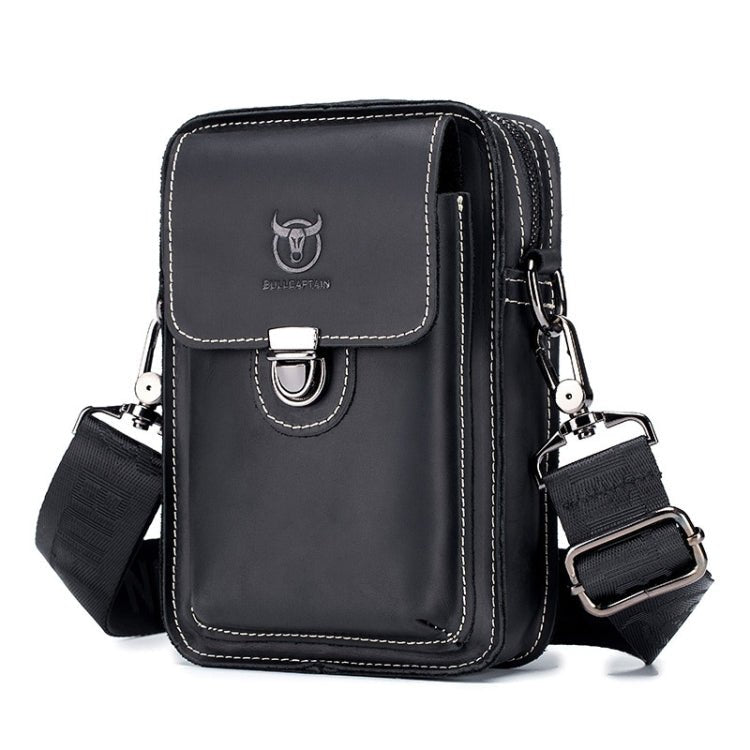 BULL CAPTAIN 075 Men Belt Phone Waist Bag First - Layer Cowhide Multi - Function Diagonal Bag(Black) - British D'sire