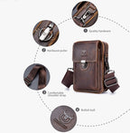 BULL CAPTAIN 075 Men Belt Phone Waist Bag First - Layer Cowhide Multi - Function Diagonal Bag(Black) - British D'sire