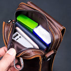 BULL CAPTAIN 075 Men Belt Phone Waist Bag First - Layer Cowhide Multi - Function Diagonal Bag(Black) - British D'sire