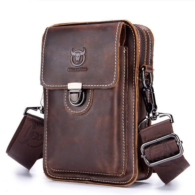 BULL CAPTAIN 075 Men Belt Phone Waist Bag First - Layer Cowhide Multi - Function Diagonal Bag(Brown) - British D'sire Main image