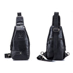 BULL CAPTAIN 087 Men Leather Shoulder Bag First - Layer Cowhide Sports Chest Bag(Black) - British D'sire