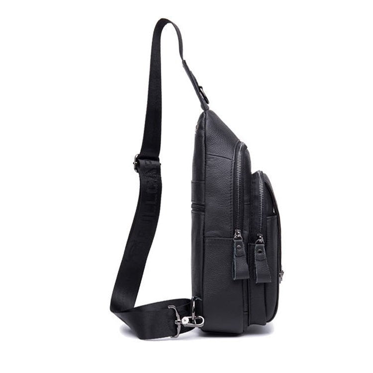 BULL CAPTAIN 110 Men Leather Shoulder Bag Cowhide Leather Multi-Function Chest Bag(Black) Secondary image