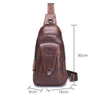 BULL CAPTAIN 110 Men Leather Shoulder Bag Cowhide Leather Multi - Function Chest Bag(Brown) - British D'sire