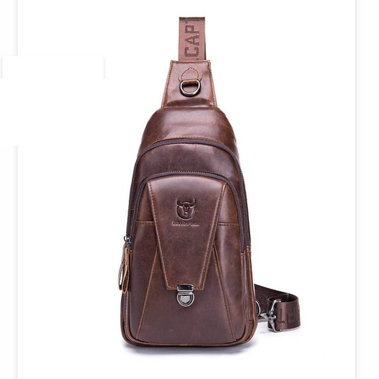 BULL CAPTAIN 110 Men Leather Shoulder Bag Cowhide Leather Multi - Function Chest Bag(Brown) - British D'sire Main image