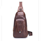 BULL CAPTAIN 110 Men Leather Shoulder Bag Cowhide Leather Multi - Function Chest Bag(Brown) - British D'sire
