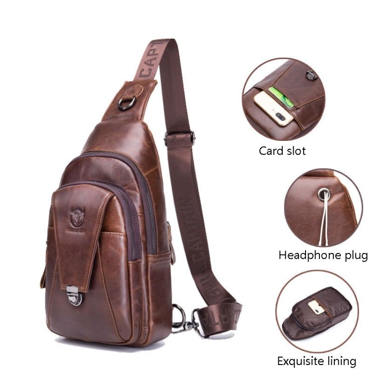 BULL CAPTAIN 110 Men Leather Shoulder Bag Cowhide Leather Multi - Function Chest Bag(Brown) - British D'sire