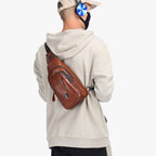 BULL CAPTAIN 110 Men Leather Shoulder Bag Cowhide Leather Multi - Function Chest Bag(Brown) - British D'sire