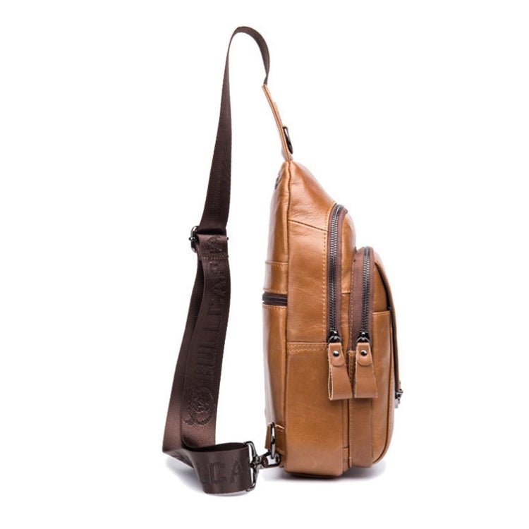 BULL CAPTAIN 110 Men Leather Shoulder Bag Cowhide Leather Multi-Function Chest Bag(Yellow Brown) Secondary image