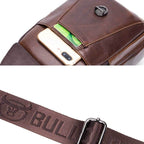 BULL CAPTAIN 110 Men Leather Shoulder Bag Cowhide Leather Multi - Function Chest Bag(Yellow Brown) - British D'sire
