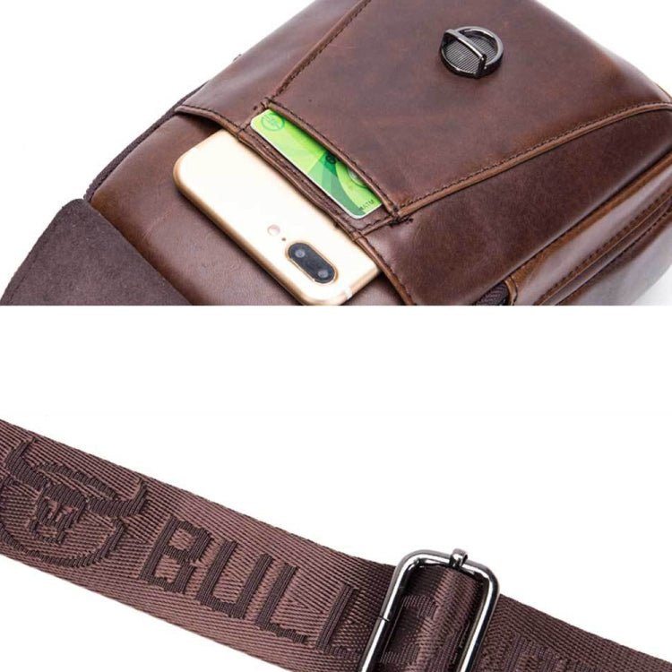 BULL CAPTAIN 110 Men Leather Shoulder Bag Cowhide Leather Multi - Function Chest Bag(Yellow Brown) - British D'sire