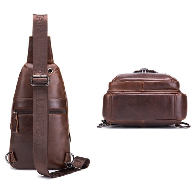 BULL CAPTAIN 110 Men Leather Shoulder Bag Cowhide Leather Multi - Function Chest Bag(Yellow Brown) - British D'sire