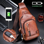 BULL CAPTAIN 129 First - Layer Cowhide Men Soft Chest Bag Outdoor Casual Messenger Bag(Red Brown) - British D'sire