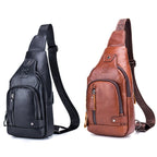 BULL CAPTAIN 129 First - Layer Cowhide Men Soft Chest Bag Outdoor Casual Messenger Bag(Red Brown) - British D'sire
