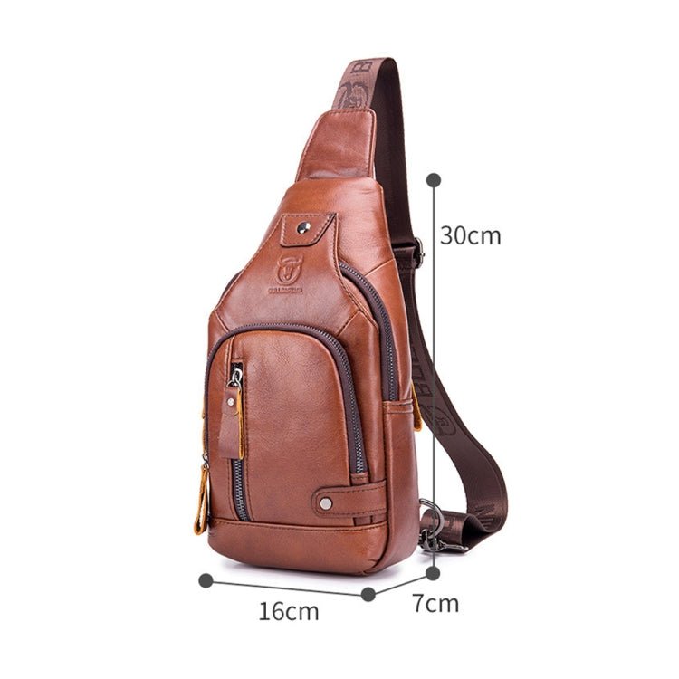 BULL CAPTAIN 129 First - Layer Cowhide Men Soft Chest Bag Outdoor Casual Messenger Bag(Red Brown) - British D'sire