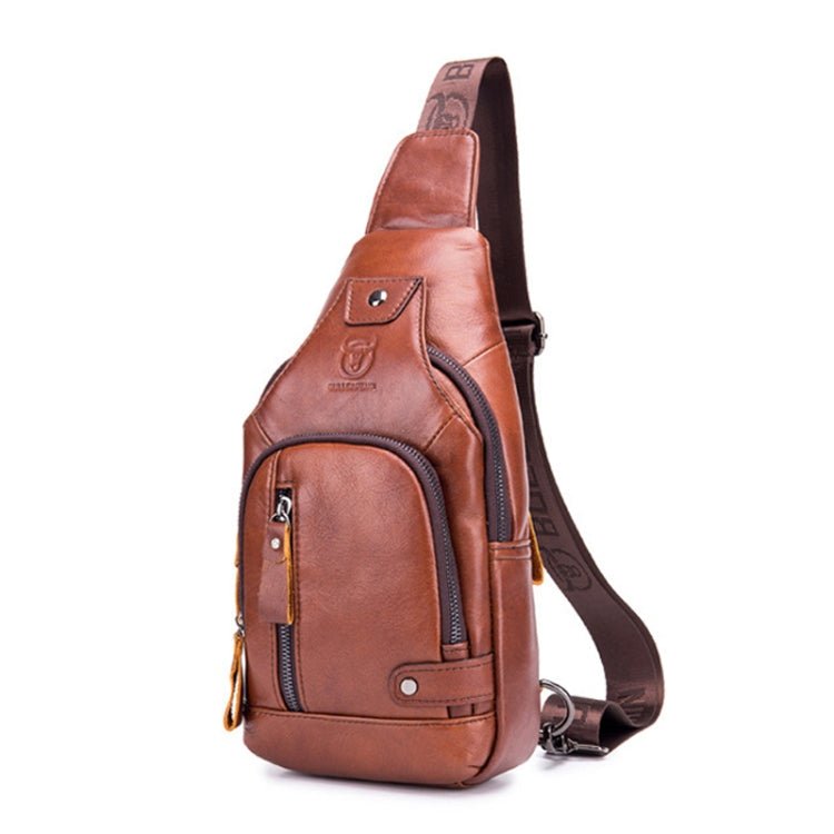 BULL CAPTAIN 129 First - Layer Cowhide Men Soft Chest Bag Outdoor Casual Messenger Bag(Red Brown) - British D'sire