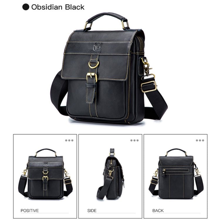 BULL CAPTAIN 302 First-Layer Cowhide Men Casual Shoulder Bag Leather Retro Briefcase(Obsmetrical Black) Secondary image