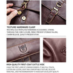 BULL CAPTAIN 302 First - Layer Cowhide Men Casual Shoulder Bag Leather Retro Briefcase(Obsmetrical Black) - British D'sire