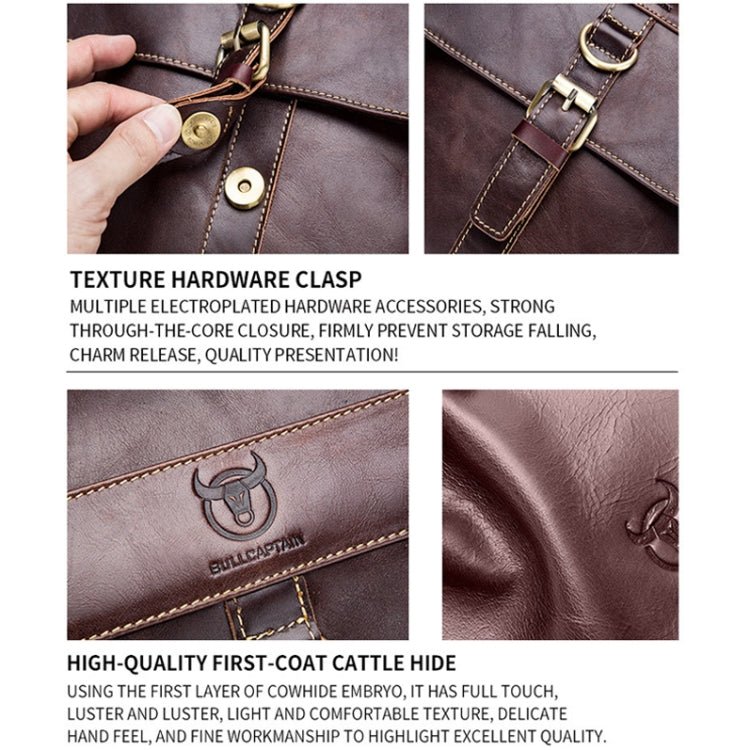 BULL CAPTAIN 302 First - Layer Cowhide Men Casual Shoulder Bag Leather Retro Briefcase(Obsmetrical Black) - British D'sire