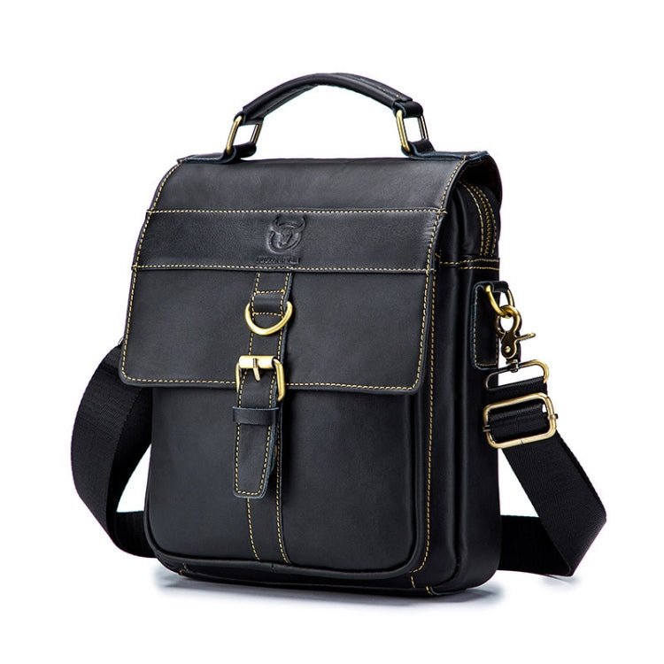 BULL CAPTAIN 302 First - Layer Cowhide Men Casual Shoulder Bag Leather Retro Briefcase(Obsmetrical Black) - British D'sire Main image