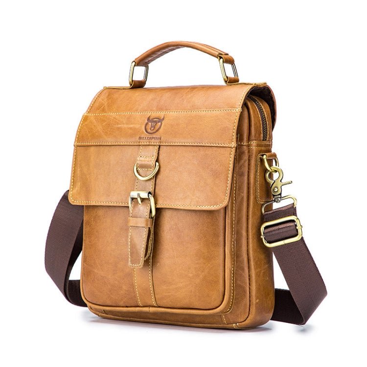 BULL CAPTAIN 302 First - Layer Cowhide Men Casual Shoulder Bag Leather Retro Briefcase(Yellow Brown) - British D'sire Main image
