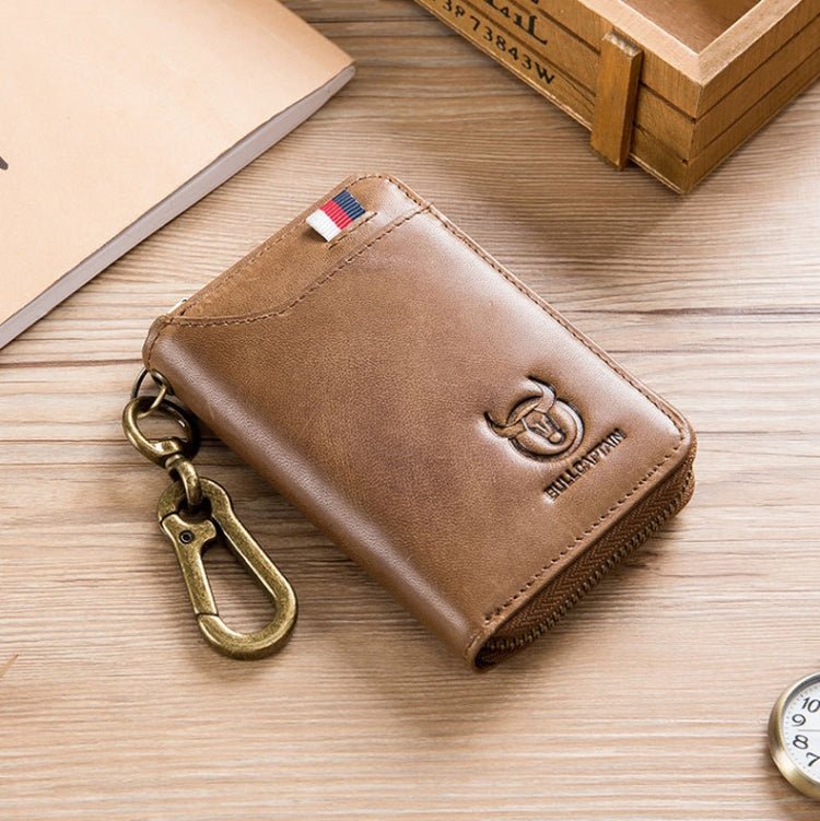 BULL CAPTAIN 474 Multifunctional Leather Coin Purse Hanging Waist Anti - Brush Key Bag, Colour: Yellow Brown - British D'sire