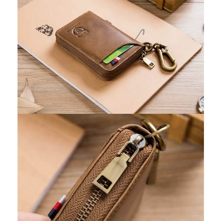BULL CAPTAIN 474 Multifunctional Leather Coin Purse Hanging Waist Anti - Brush Key Bag, Colour: Yellow Brown - British D'sire