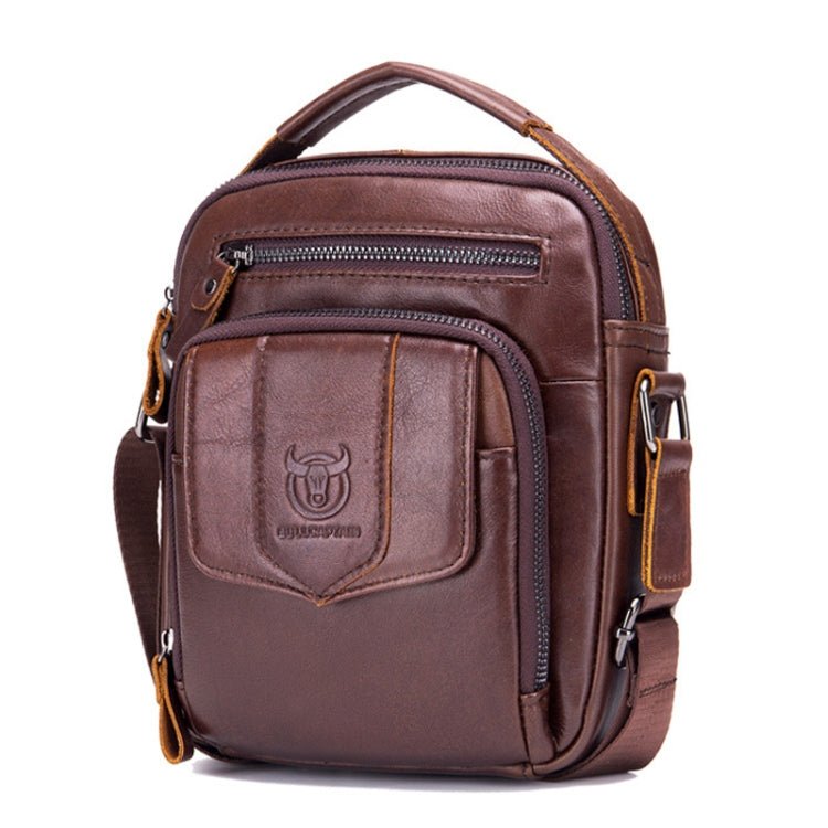 BULL CAPTAIN 777 Men Leather Shoulder Bag First - Layer Cowhide Retro Large Capacity Satchel(Brown) - British D'sire