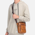 BULL CAPTAIN 777 Men Leather Shoulder Bag First - Layer Cowhide Retro Large Capacity Satchel(Yellow Brown) - British D'sire