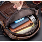 BULL CAPTAIN 777 Men Leather Shoulder Bag First - Layer Cowhide Retro Large Capacity Satchel(Yellow Brown) - British D'sire