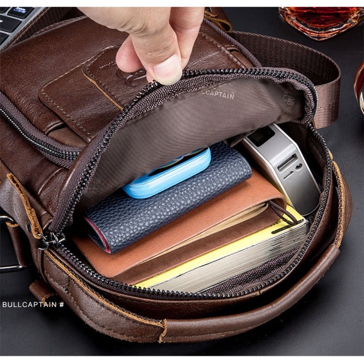 BULL CAPTAIN 777 Men Leather Shoulder Bag First - Layer Cowhide Retro Large Capacity Satchel(Yellow Brown) - British D'sire