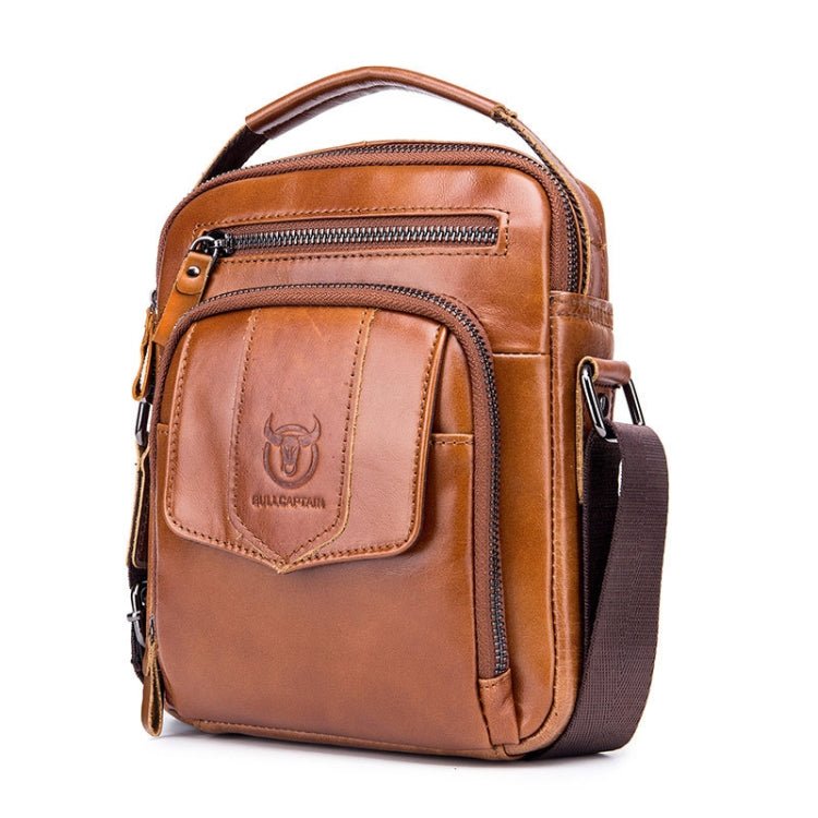 BULL CAPTAIN 777 Men Leather Shoulder Bag First - Layer Cowhide Retro Large Capacity Satchel(Yellow Brown) - British D'sire Main image
