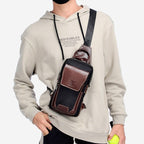 BULL CAPTAIN 9999 Leather Men Chest Bag First - Layer Cowhide Casual Shoulder Bag, Colour: Blue Black - British D'sire
