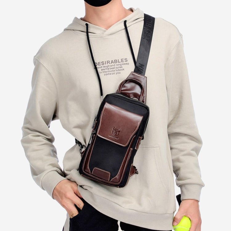 BULL CAPTAIN 9999 Leather Men Chest Bag First - Layer Cowhide Casual Shoulder Bag, Colour: Blue Black - British D'sire