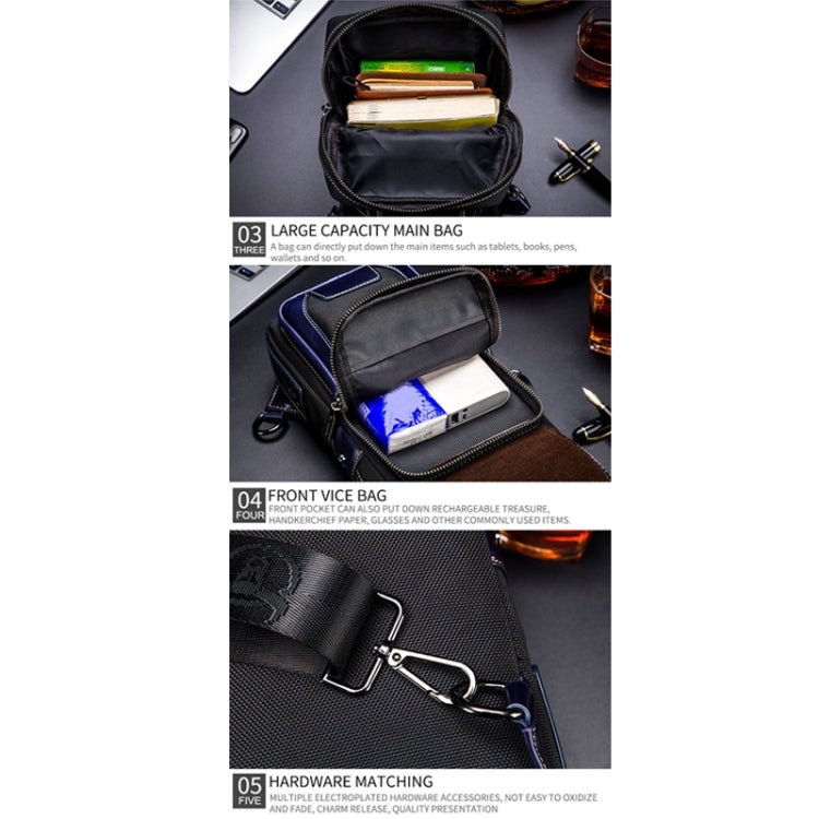 BULL CAPTAIN 9999 Leather Men Chest Bag First - Layer Cowhide Casual Shoulder Bag, Colour: Blue Black - British D'sire