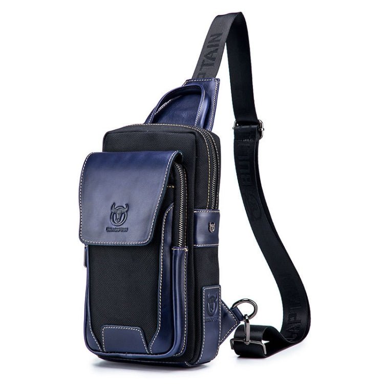 BULL CAPTAIN 9999 Leather Men Chest Bag First - Layer Cowhide Casual Shoulder Bag, Colour: Blue Black - British D'sire Main image