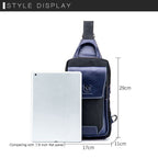BULL CAPTAIN 9999 Leather Men Chest Bag First - Layer Cowhide Casual Shoulder Bag, Colour: Blue Black - British D'sire